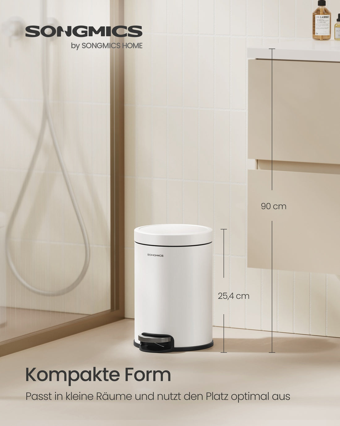 3 liter cosmetica-afvalbak met softclose deksel voor badkamer | Wolkenwit | 17,3x22,4x25,4 cm
