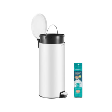 Ronde pedaalemmer 30 L met uitneembare binnenemmer | Wolkenwit | 37,1x29,5x63 cm