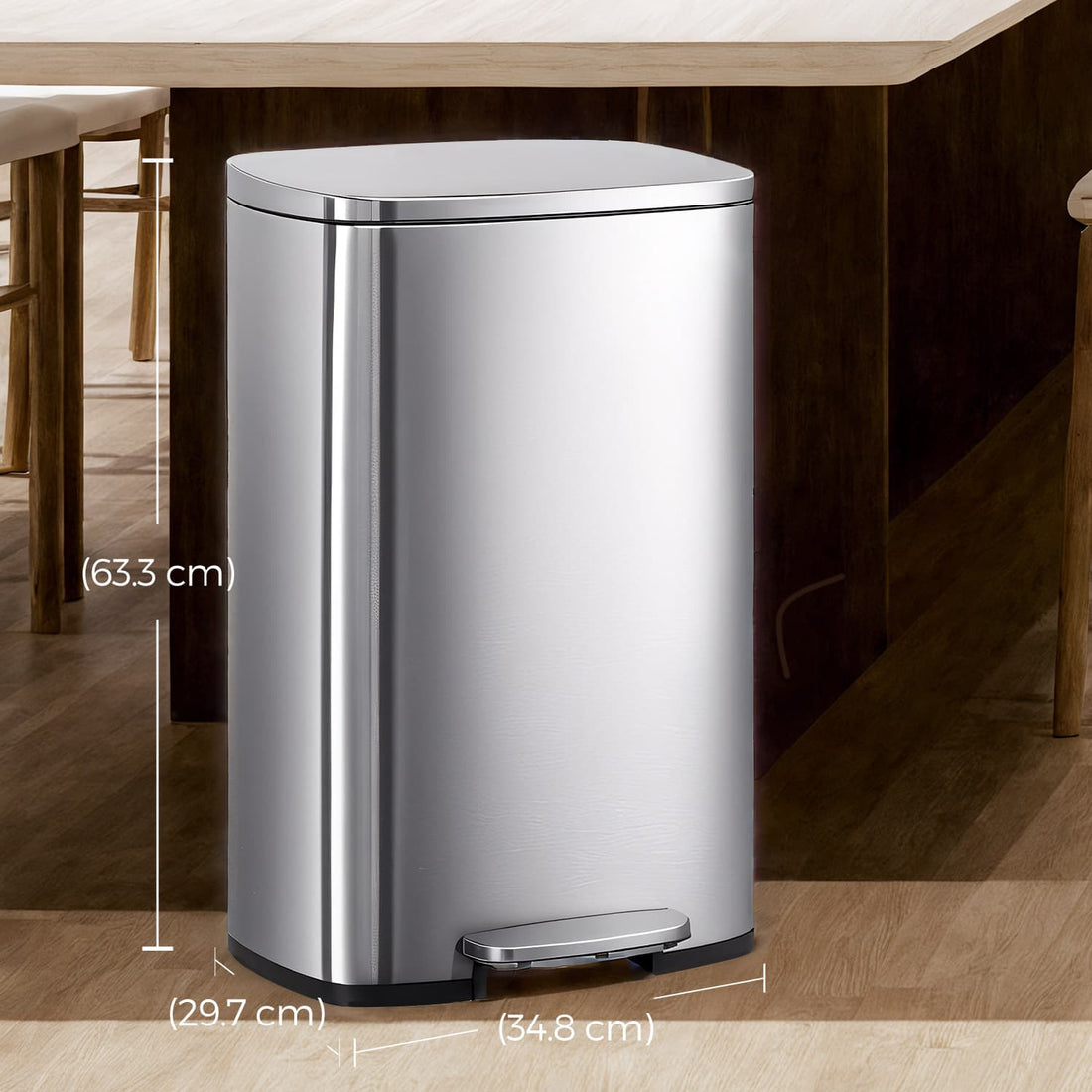 50L Abfalleimer - Küchenmülleimer - Soft-Close-Deckel - 42,4 x 32 x 65 cm