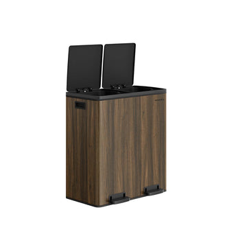 Grote pedaalemmer bruin/zwart, 2 vakken, 2 x 30 l, 59 x 36,5 x 65,2 cm