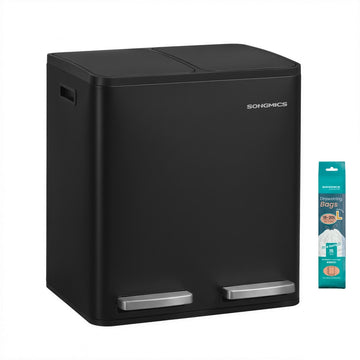 Keukenafvalbak 2 x 15 l met 2 vakken | Zwart | 35,3x41,8x45,5 cm