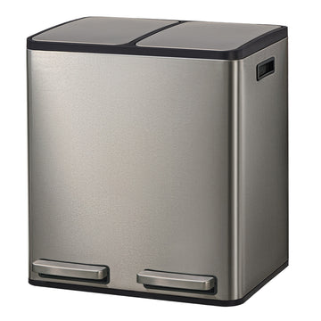 Pedaalemmer 2 vakken 2 x 15 liter softclose-deksel | Zilver | 35,3x41,8x45,5 cm