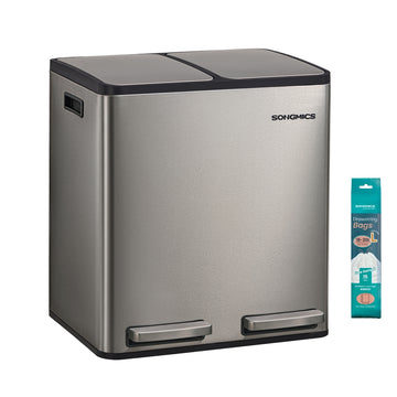 Afvalemmer keuken 2 x 15 l met 2 vakken | Zilver | 35,3x41,8x45,5 cm
