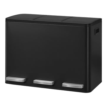 Afvalemmer 3 vakken 3 x 15 liter met softclose deksel | Zwart | 35,3x62x45,5 cm