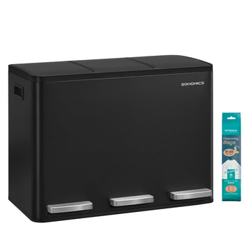 Afvalbak keuken, 3 x 15 L, afvalscheidingssysteem met 3 vakken | Zwart | 35,3x62x45,5 cm