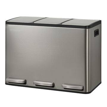 Afvalemmer met 3 vakken 3 x 15 liter softclose deksel | Zilver | 35,3x62x45,5 cm
