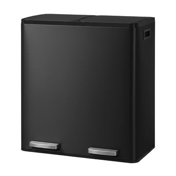 Afvalemmer 2 vakken 2 x 30 l met softclose deksel | Zwart | 36,5x59,1x62,7 cm