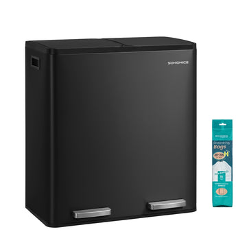 Keukenafvalbak 2 x 30 l met 2 vakken en 15 vuilniszakken | Zwart | 36,5x59,1x62,7 cm