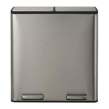 Afvalemmer 2 vakken 2 x 30 liter met softclose deksel | Zilver | 36,5x59,1x62,7 cm