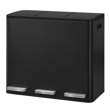 Afvalemmer 3 vakken 3 x 18 l met softclose deksel | Zwart | 35,3x62x54 cm