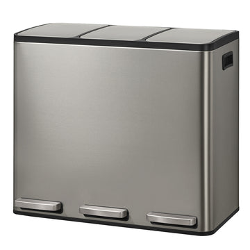 Afvalbak 3 vakken 3 x 18 liter met softclose-deksel | Zilver | 35,3x62x54 cm