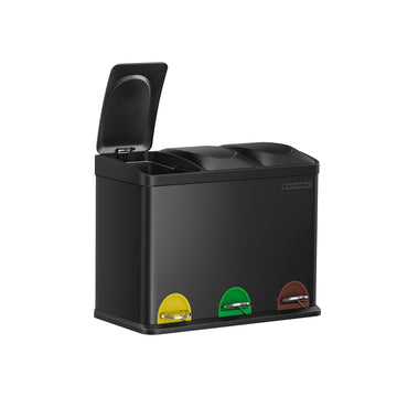 RVS afvalbak met 2 vakken, prullenbak, handsfree, 60,5 x 31,5 x 48,5 cm