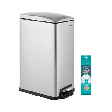 48 liter keukenprullenbak met softclose deksel en binnenemmer | Zilver | 26x51x63 cm
