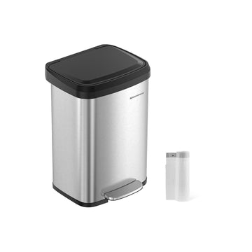 50L vuilnisbak met deksel - staal en PP - handsfree - zilver-zwart