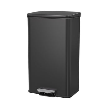 Zwarte stalen afvalbak met deksel – ruimtebesparend – 34,8 x 32,1 x 55,7 cm