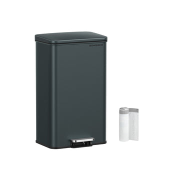 Stalen keukenprullenbak 40 liter met deksel, antraciet – 34,8 x 32,1 x 55,7 cm