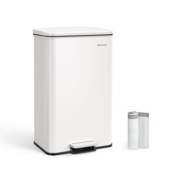 Witte stalen afvalbak met deksel - 40 liter - 34,8 x 32,1 x 55,7 cm - incl. 15 zakken