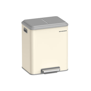 2-vaks afvalscheidingsbak - staal - zandbeige - 41,7 x 33,2 x 49,4 cm - 2 x 15 l