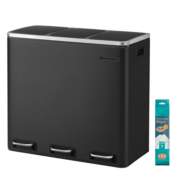 Keukenafvalbak 3 x 18 l met 3 vakken | Zwart | 31,5x61,5x56 cm