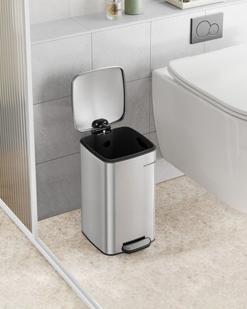 Metalen cosmetica-afvalbak zilver - PP binnenemmer - ABS bodem - 8 l
