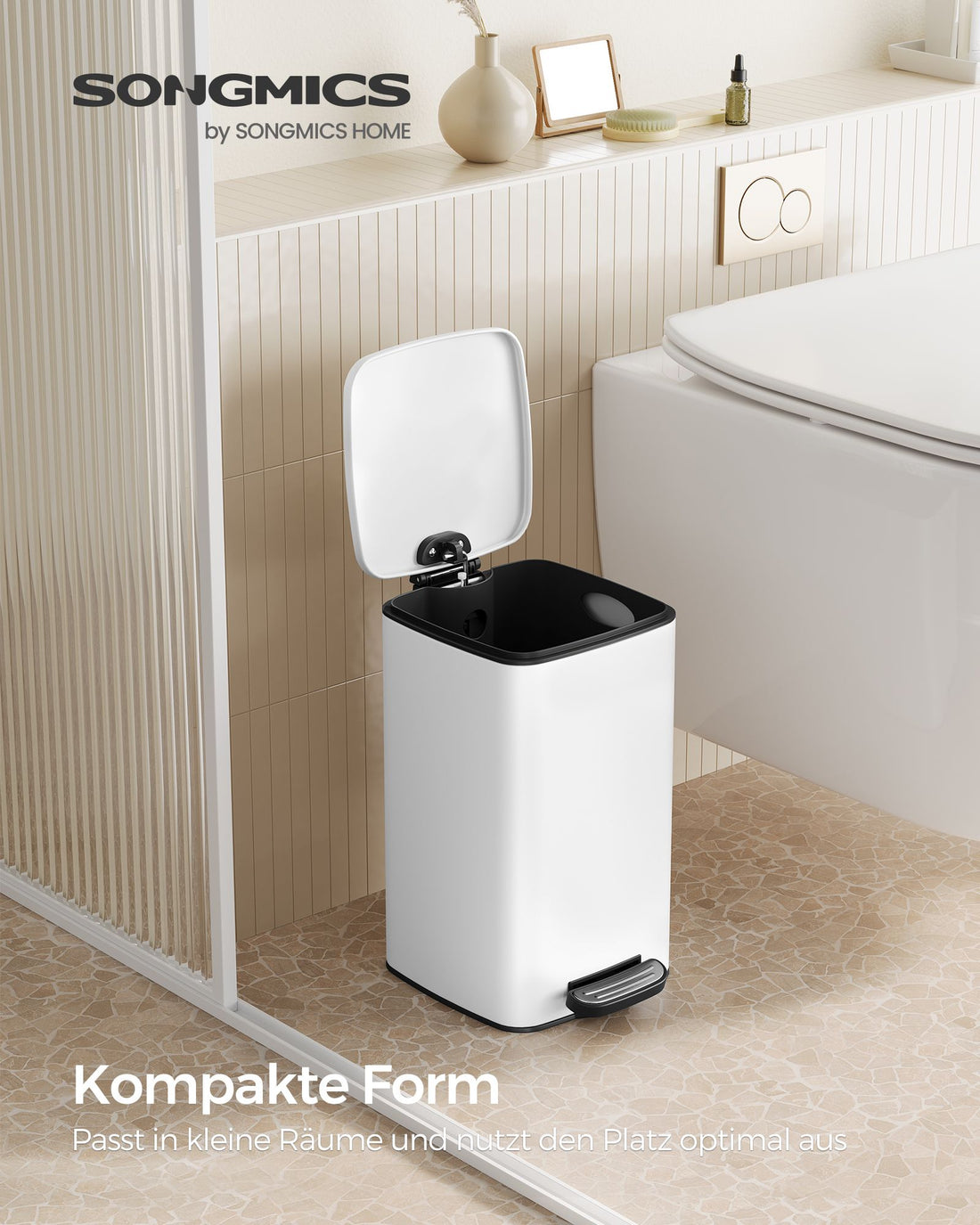 Weißer Kosmetikeimer mit Pedal – Make-up-Organizer – 8 Liter – 23,9 x 19,3 x 33,5 cm