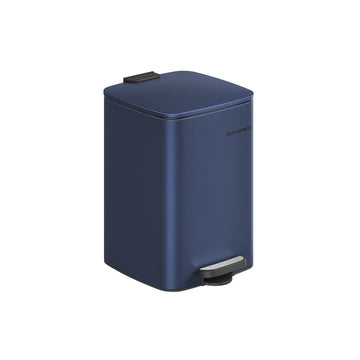 Prullenbak 20L donkerblauw staal met deksel - 34 x 28,5 x 40,4 cm