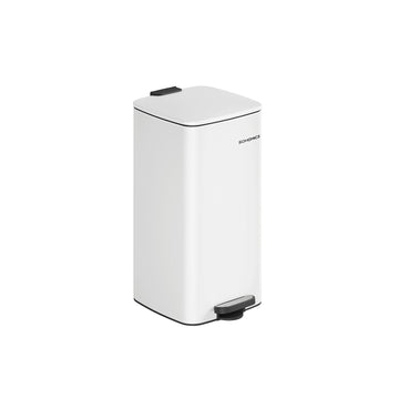 Witte afvalbak met deksel - RVS - kunststof - 20 l - 34 x 28,5 x 40,4 cm