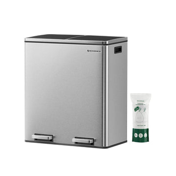 Pedaalemmer 60 l met softclose, 2 vakken, RVS, zilver-zwart 58,6 x 32 x 65 cm