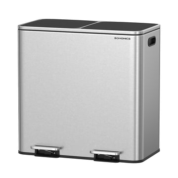 Afvalemmer 2 x 40 liter, 2 vakken met softclose | Zilver-zwart | 40,4x64,5x63,5 cm