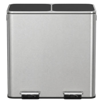 Afvalbak 2 x 40 liter met 2 vakken | Zilver-Zwart | 40,4x64,5x63,5 cm