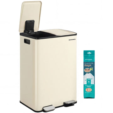 Keukenafvalbak 2 x 30 liter 2 vakken softclose-deksel | Crèmekleurig | 37,7x47,6x66,9 cm