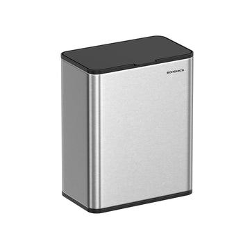 Zilverkleurige prullenbak met deksel - staal - 8 l - 25,8 x 15,2 x 32 cm
