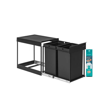 Afvalbak met 2 vakken - recycling - zwart - 48,6 x 32,4 x 44 cm