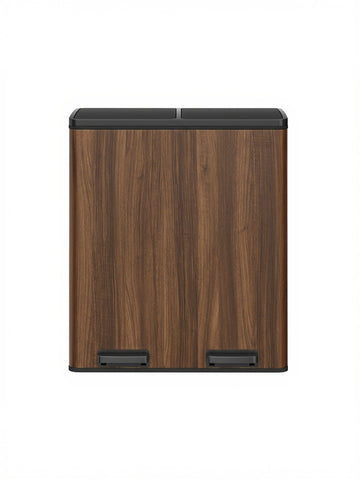 Afvalbak 60 l met 2 vakken, uitneembare binnenemmers en pedaal | Bruin | 32x58,5x65 cm