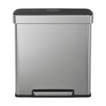 Afvalbak RVS 2 x 30 liter met deksel voor afvalscheiding | Zilver | 36,5x58,2x60,5 cm