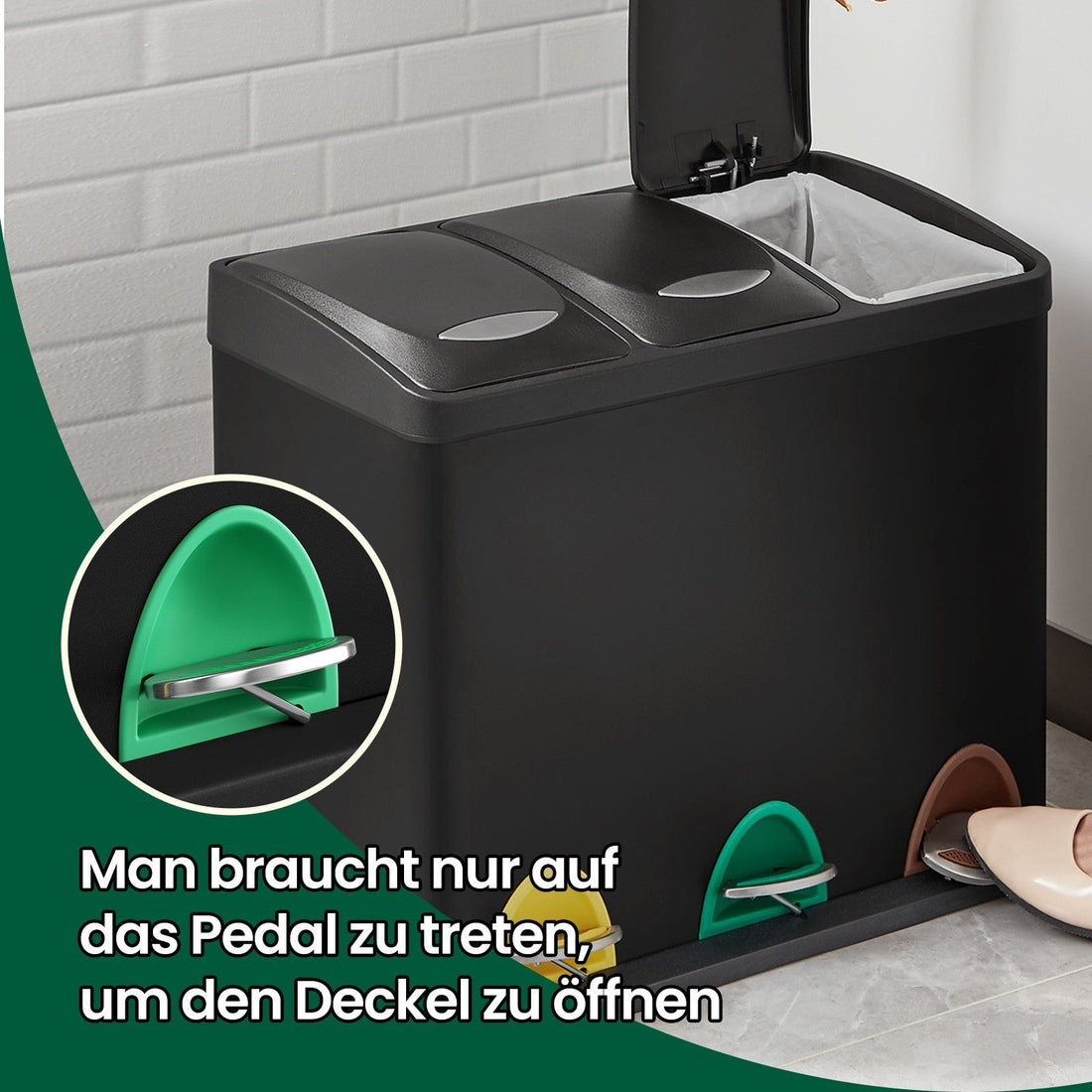 Pedalhink 3 x 8 l – sopsortering – lufttät – 46,5 x 29,5 x (40,5-65) cm