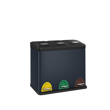 Pedaalemmer 3 vakken - 3 x 8 liter - compact - blauw-zwart - 47 x 28,3 x 39,5 cm