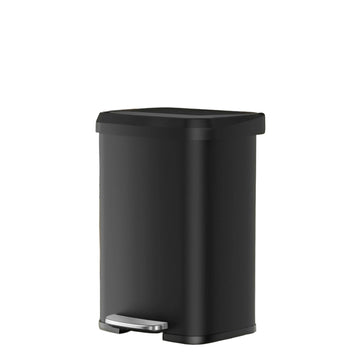 Zwarte afvalbak met deksel en pedaal – ruimtebesparend – 40,5 x 38,1 x 58,6 cm