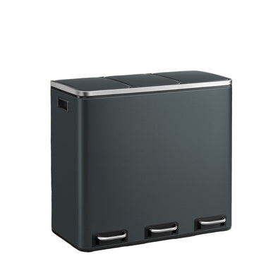 3-vaks pedaalemmer - afvalbak - hygiënisch handsfree - 61,5 x 31,5 x 56 cm - grijs staal