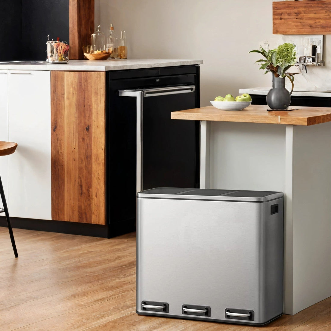 3 x 18L pedalhink kök - avfallssorteringssystem - hygienisk och djurvänlig
