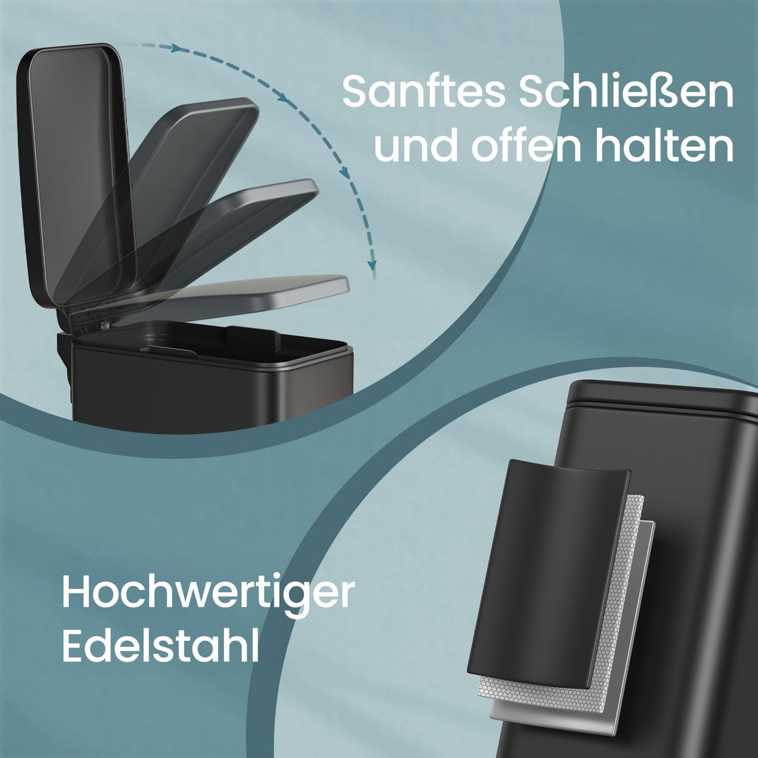 Schwarzer Kosmetikeimer - Stahl, PP-Innenseite - 5 l - 29,9 x 14,4 x 29 cm