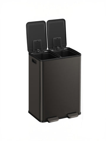 Afvalbak met twee vakken, roestvrij staal, 2 x 30 liter | Grijs | 37,7x47,6x66,9 cm