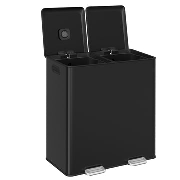 Keukenafvalemmer 2 x 30 l met 2 vakken | Zwart | 58,5x64x37 cm