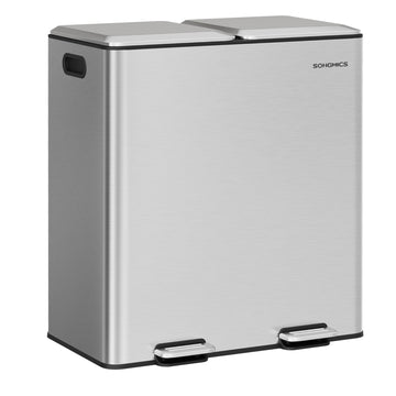 Keukenafvalbak 2 x 30 l met 2 vakken | Zilver | 58,5x64x37 cm