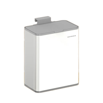 Afvalbak met deksel - Ruimtebesparend - Wit/grijs - 25,8 x 15,2 x 32 cm - 8 l