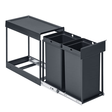 Afvalemmer keuken, afvalscheiding voor onderkast, 2 x 15 liter | Grijs | 48,6x29,2x44 cm