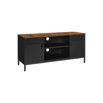 TV-meubel met verstelbare planken, rustiek hout/staal, bruin-zwart, 120 x 40 x 55 cm