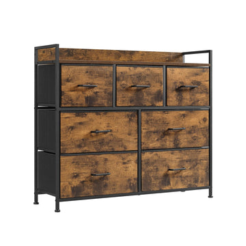 Ladekast vintage bruin-zwart met 7 laden - MDF - 98 x 28,5 x 85 cm