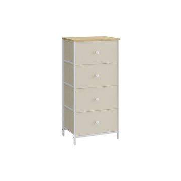 Opbergkast met stoffen lade - spaanplaat/stalen frame - 30 x 45 x 91,7 cm - camelgeel/crèmewit