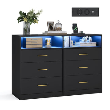 Kommode met LED-verlichting en stekkerdoos | Tintenzwart | 119x40x81,2 cm